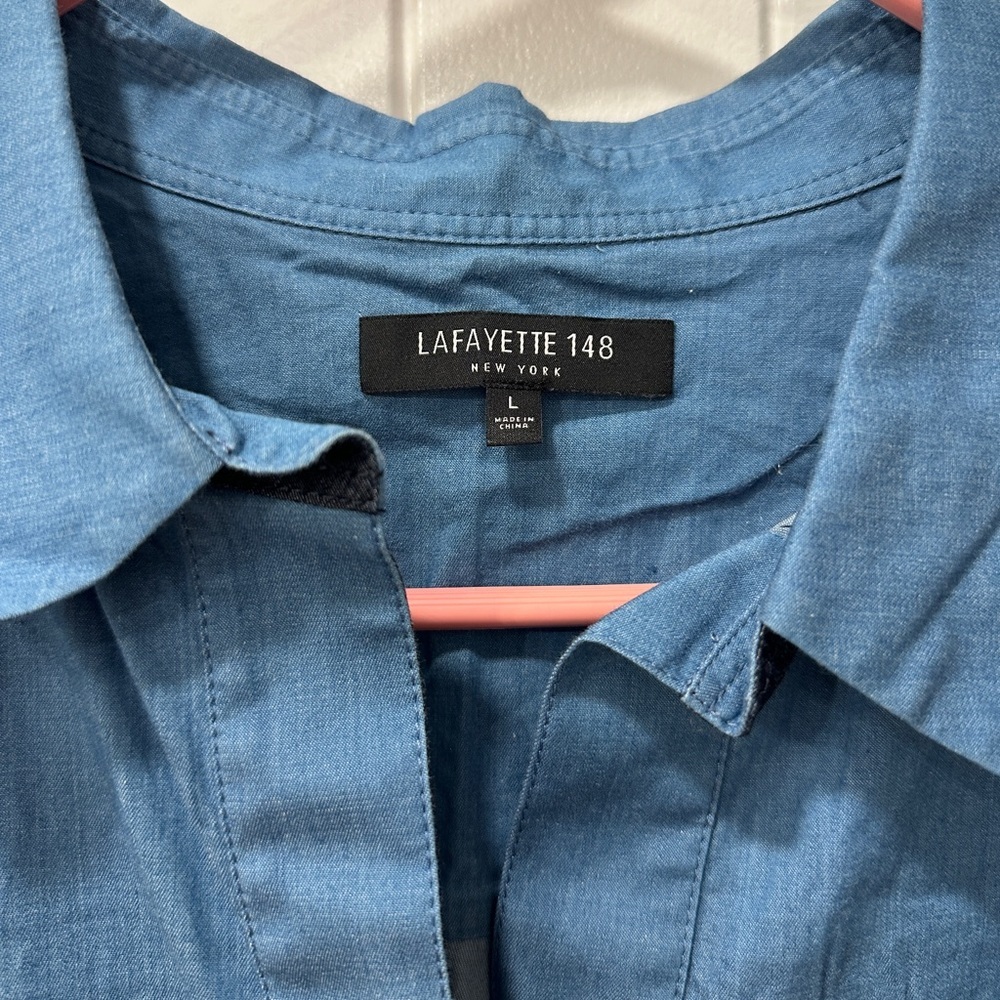 Lafayette 148 New York Casual Blue Button Down Shirt - Picture 2 of 5